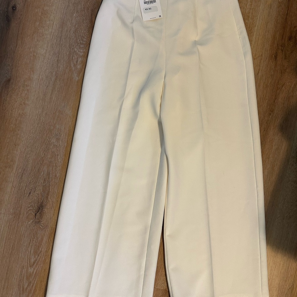 NWT Zara Cream Wide-Leg High-Rise Trousers